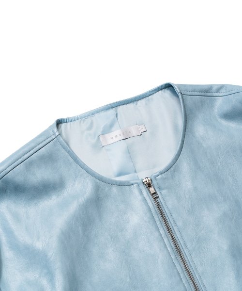 Кожаная куртка в стиле вестерн без воротника_Sky Blue