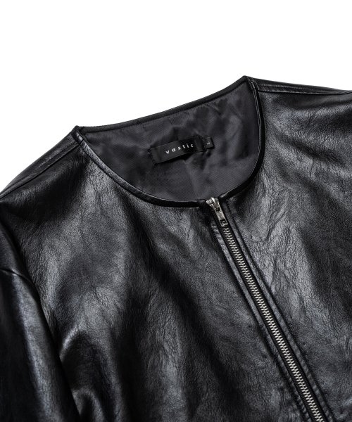 Кожаная куртка в стиле вестерн без воротника Black