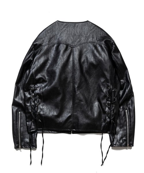 Кожаная куртка в стиле вестерн без воротника Black