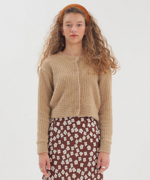 Укороченный кардиган букле Crop Boucle Cardigan_Beige