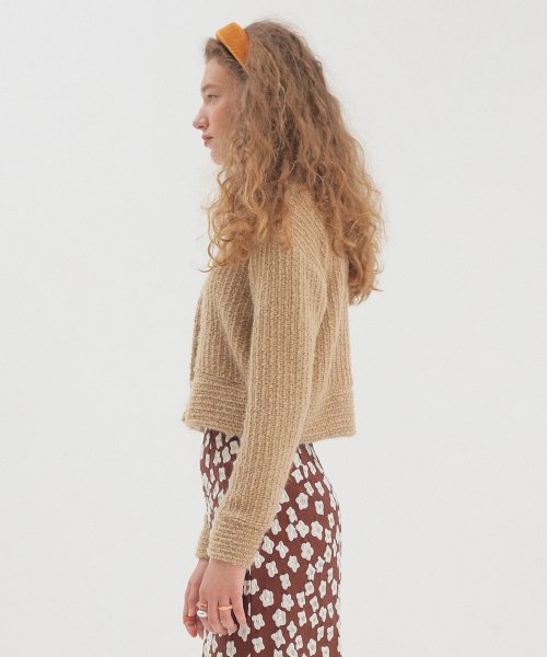 Укороченный кардиган букле Crop Boucle Cardigan_Beige