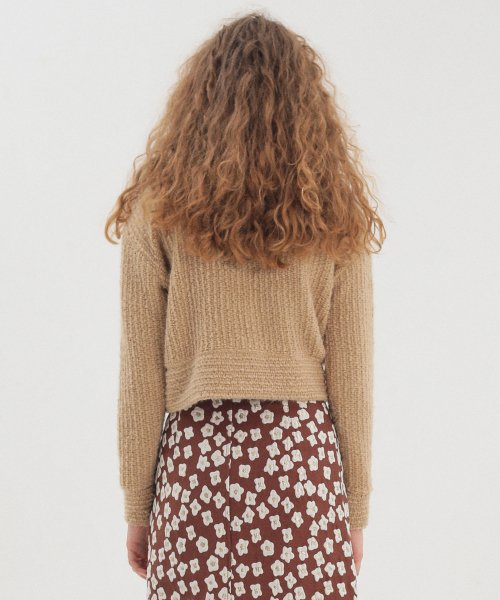 Укороченный кардиган букле Crop Boucle Cardigan_Beige