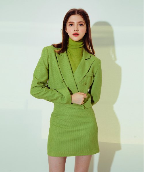 Твидовый двубортный жакет (Green)