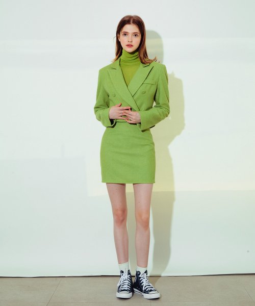 Твидовый двубортный жакет (Green)