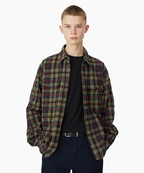 MUSINSA | thisisneverthat® E/T-Logo Plaid Shirt Jacket Navy