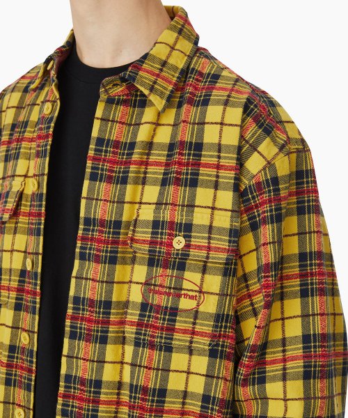 MUSINSA | thisisneverthat® E/T-Logo Plaid Shirt Jacket Yellow