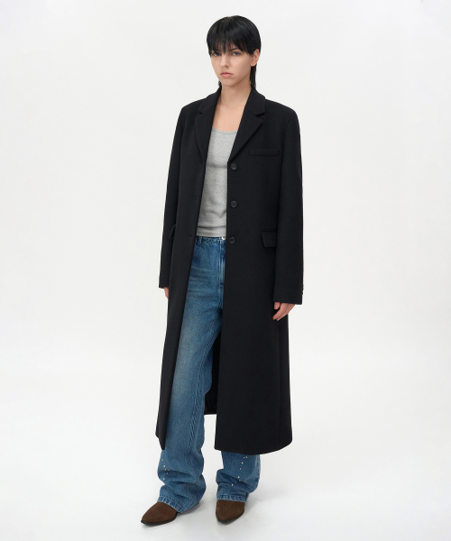 Длинное однобортное пальто из кашемира BLACK