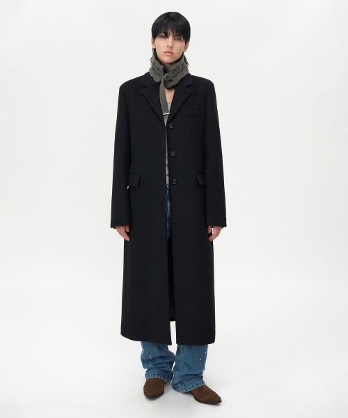 Длинное однобортное пальто из кашемира BLACK