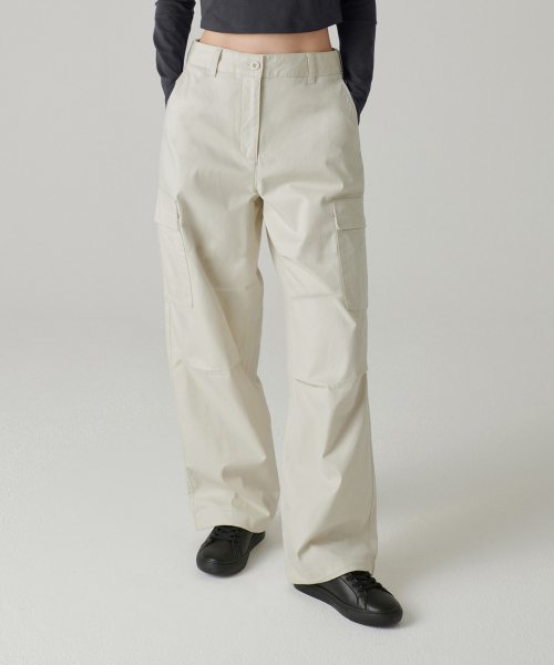 WOMENS WIDE CARGO PANTS [CREAM]