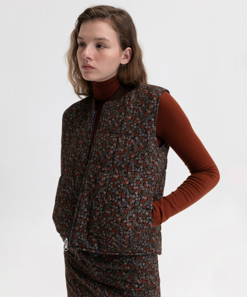 PATTERN QUILTED VEST - BROWN