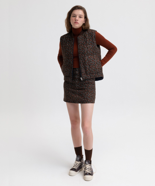 PATTERN QUILTED VEST - BROWN