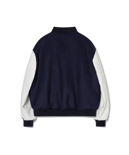 MUSINSA公式 | WOOALONG Double patched varsity jacket - NAVY