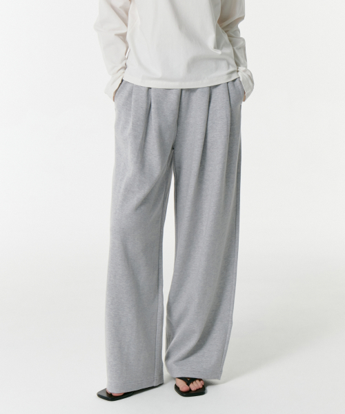 WOMENS DOUBLE KNIT TWO TUCK WIDE LOUNGE SWEAT PANTS [MEDIUM GREY]