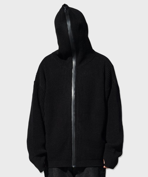 full zip up wool blend knit hood