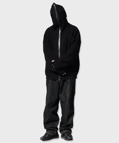 full zip up wool blend knit hood