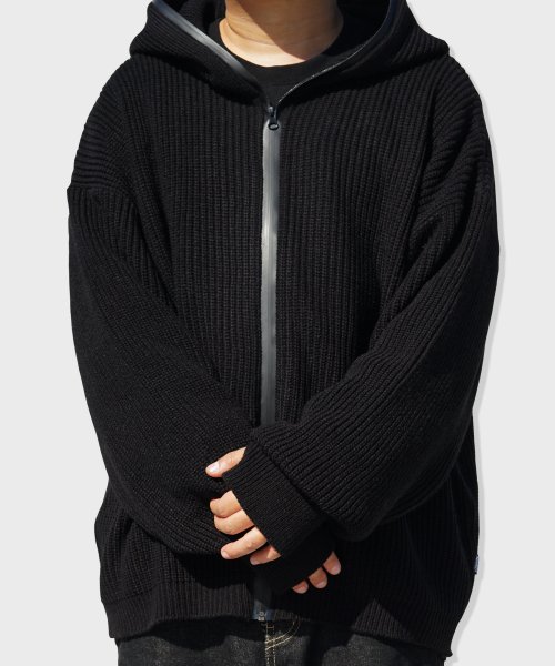 full zip up wool blend knit hood