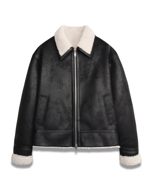 MUSINSA | DOFFJASON Single Crop Leather Mouton Jacket BLACK