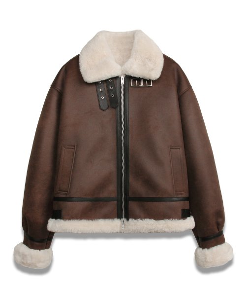 MUSINSA | DOFFJASON high neck leather mouton jacket BROWN