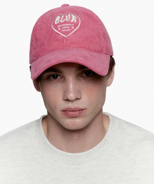 MUSINSA | BLUR HEART EMBROIDERED CORDUROY CAP - PINK