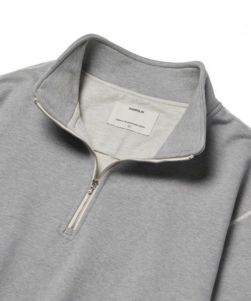 Shoulder Split Half Zip Sweatshirts Melange Blend