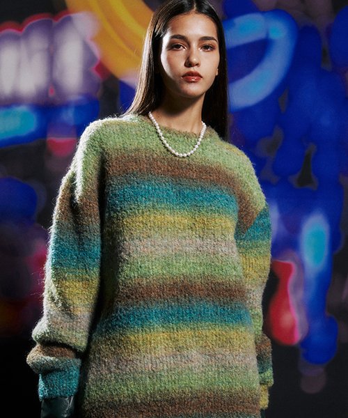 MUSINSA | MSKN2ND Gradation Knit Sweater green yellow