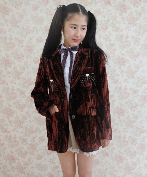 CHAIN RIBBON WRINKLE VELVET JACKET