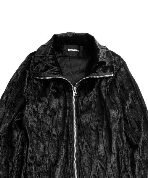 VELVET WAVE STITCH 2WAY ZIP UP (BLACK)