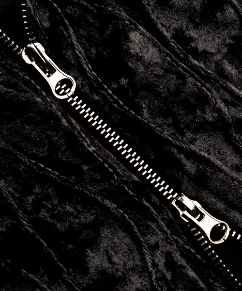 VELVET WAVE STITCH 2WAY ZIP UP (BLACK)