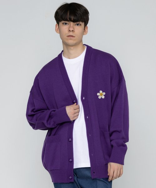 [UNISEX] Вязаный кардиган с вышивкой Flower Dot Purple