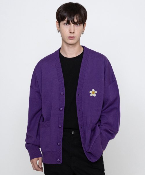 [UNISEX] Вязаный кардиган с вышивкой Flower Dot Purple
