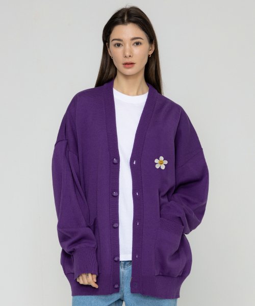 [UNISEX] Вязаный кардиган с вышивкой Flower Dot Purple