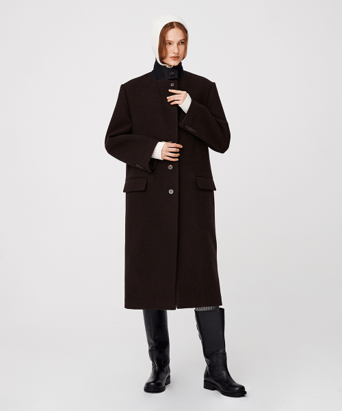 2-Way Collar Button Long Coat [коричневый Twill]