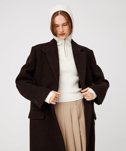 2-Way Collar Button Long Coat [коричневый Twill]