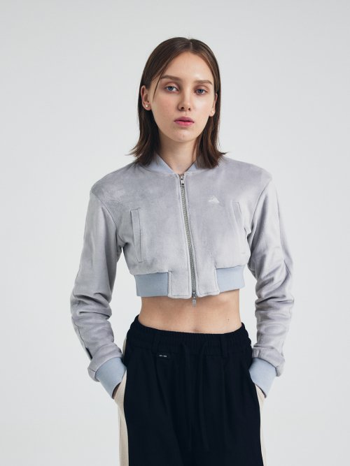 Мягкий Velvet Cropped Бомбер Куртка Серый