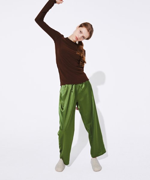 GLOSSY ШИРОКИЙ EASY PANTS_Green