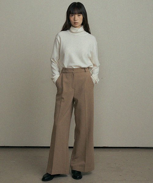 bootscut banding pants-camel