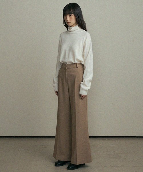 bootscut banding pants-camel