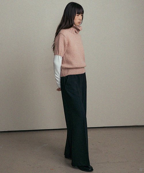 bootscut banding pants-black