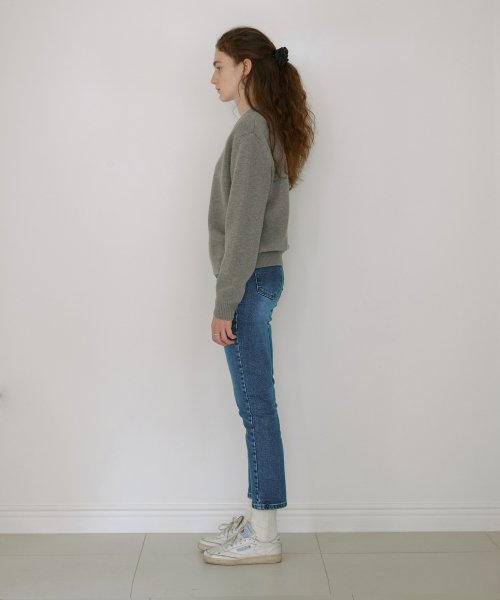 Slim fit straight denim pants (BLUE)