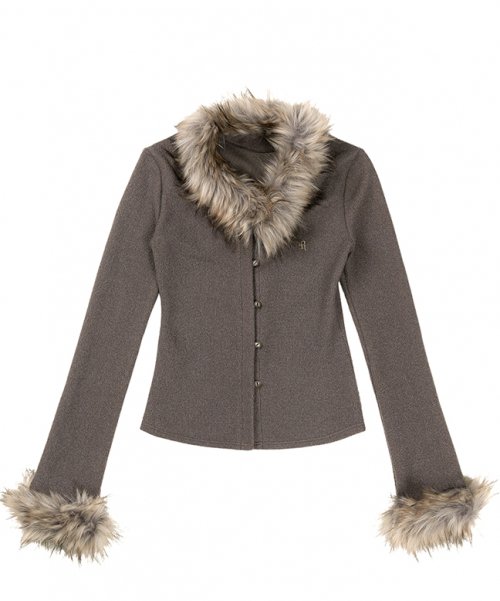 MUSINSA | RUNNING HIGH Fur Point Slim Cardigan [Khaki]