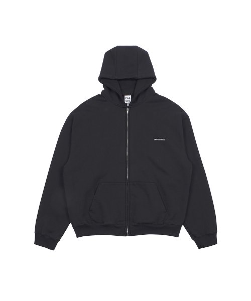 MUSINSA | FAR FROM WHAT FAR WASHED SMALL LOGO HOODIE ZIP-UP_BLACK