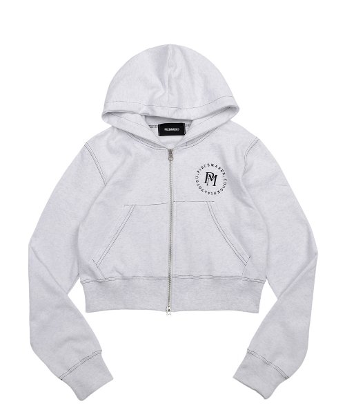 STITCH CROP ZIP HOODIE (WHITE MELANGE)