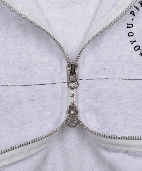 STITCH CROP ZIP HOODIE (WHITE MELANGE)