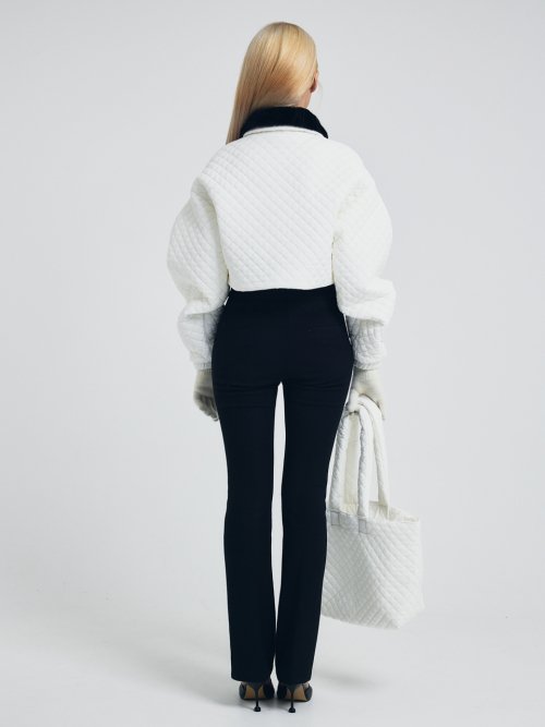 Quilted Cropped Jacket with Hook Closure White Ivory