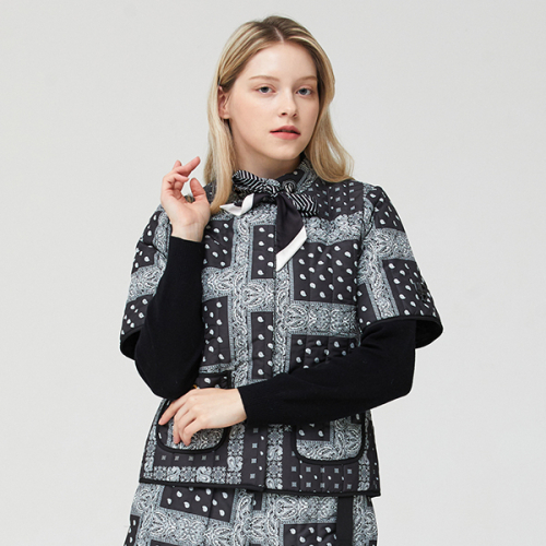 Женская стеганая куртка с коротким рукавом и шарфом, paisley black
