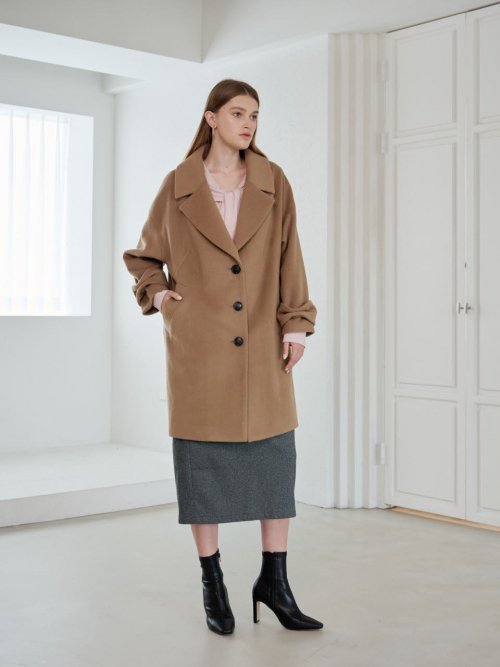 Пальто с шерстяными лентами на манжетах Wool Ribbon Cuff Coat_CAMEL