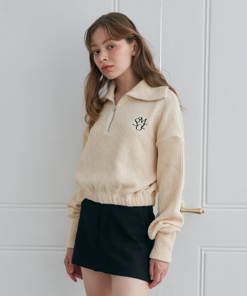Водолазка в рубчик на молнии с шерстью (Cream)