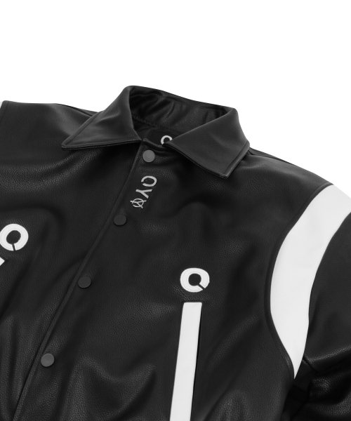 MUSINSA | OY Metal Logo Vegan Leather Varsity Jacket - Black