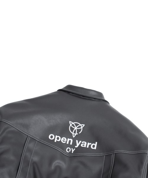 MUSINSA | OY Back Tuck Logo Vegan Leather Jacket - Gray