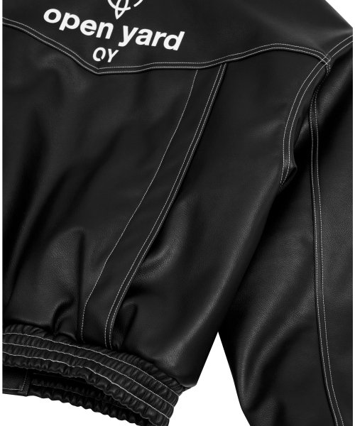 MUSINSA | OY Back Tuck Logo Vegan Leather Jacket - Black